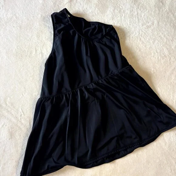 Black One Shoulder Swim Tankini Top Women’s Size Large - Picture 1 of 5